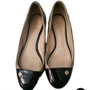 Tory Burch Claremont Tan Quilted/Patent Leather Flats Shoes Women's Size 6M